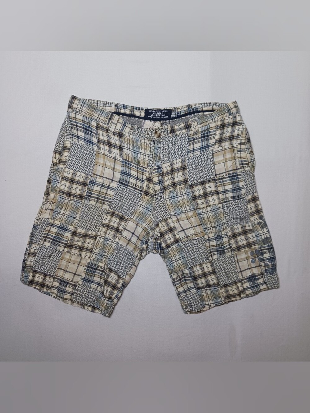 Old Navy Surplus Company Mens Patchwork Shorts Size 36 Plaid Beige Blue